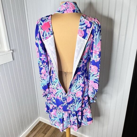 Lilly Pulitzer Sz 8 Rosie Stretch Dress Womens Navy Turquoise Pink Belted NICE - Picture 11 of 16